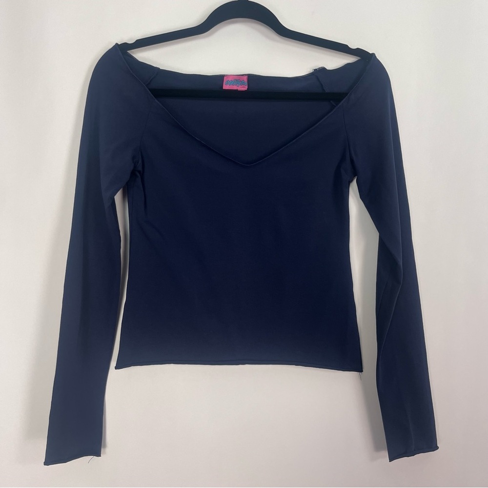 Elegant Navy Off-Shoulder Top - Picture 3 of 7